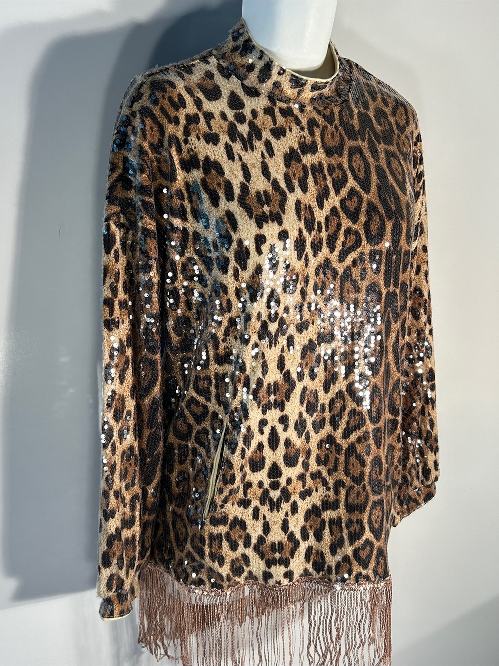 Sequin SZ XXL Animal Print Tunic Leopard Fringe Party Chic dressy Elegant Comfy